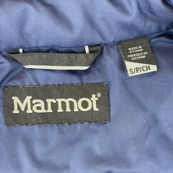 Marmot Jacket Big Kids Small Navy Blue Puffer Full Zip Mock Neck Zip Pockets - Picture 2 of 13